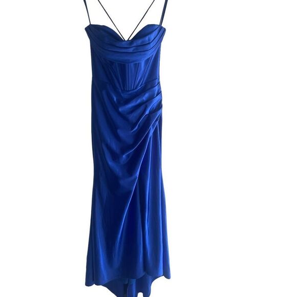 Nox Anabel Royal Blue Corset Prom Dress Long Formal Gown Size 4 E1042 Cowl Neck - Picture 4 of 14